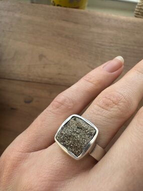 925 Vintage Sterling Silver Square Pyrite Ring